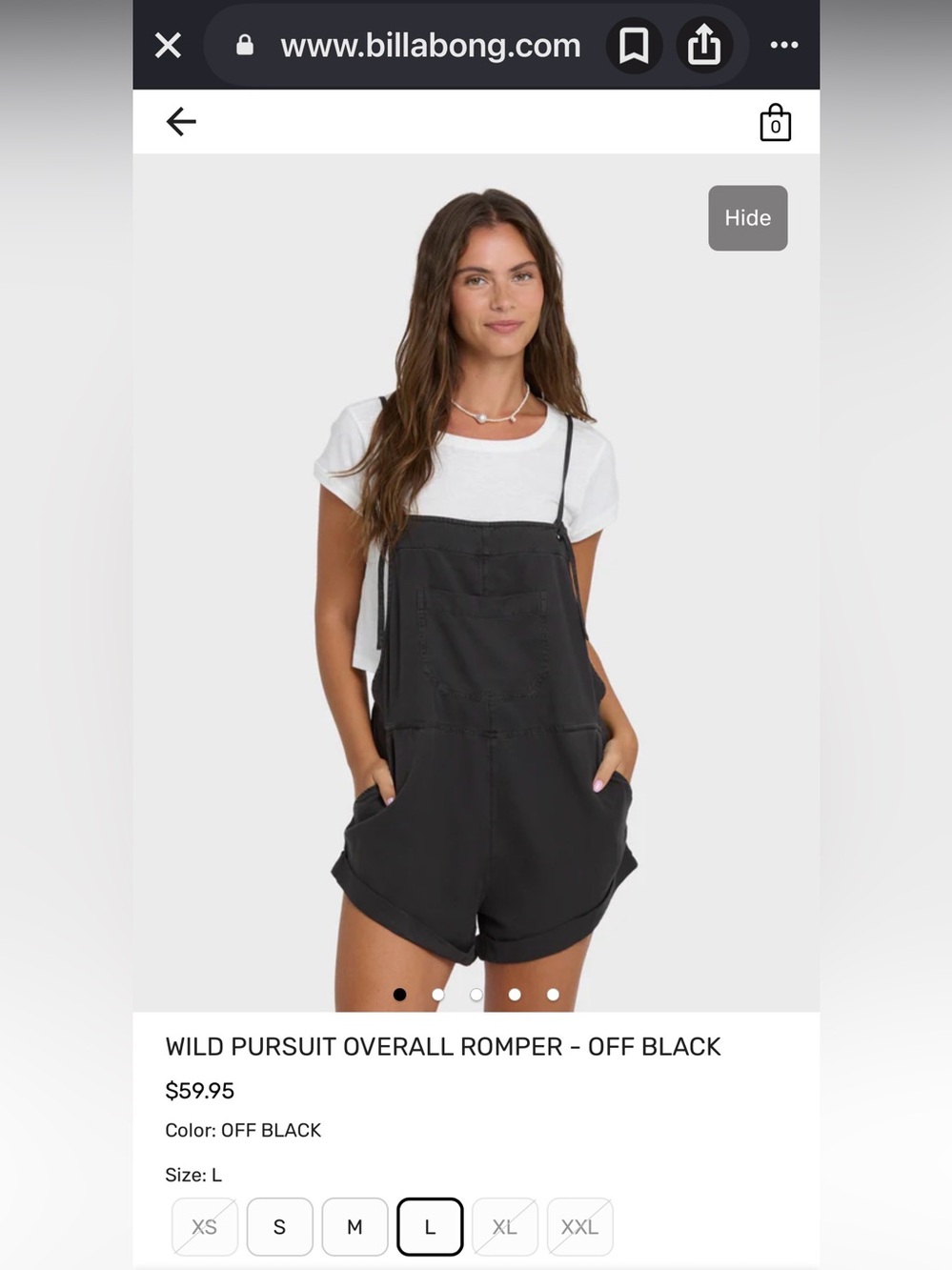 Billabong Off Black Wild Pursuit Overall Romper